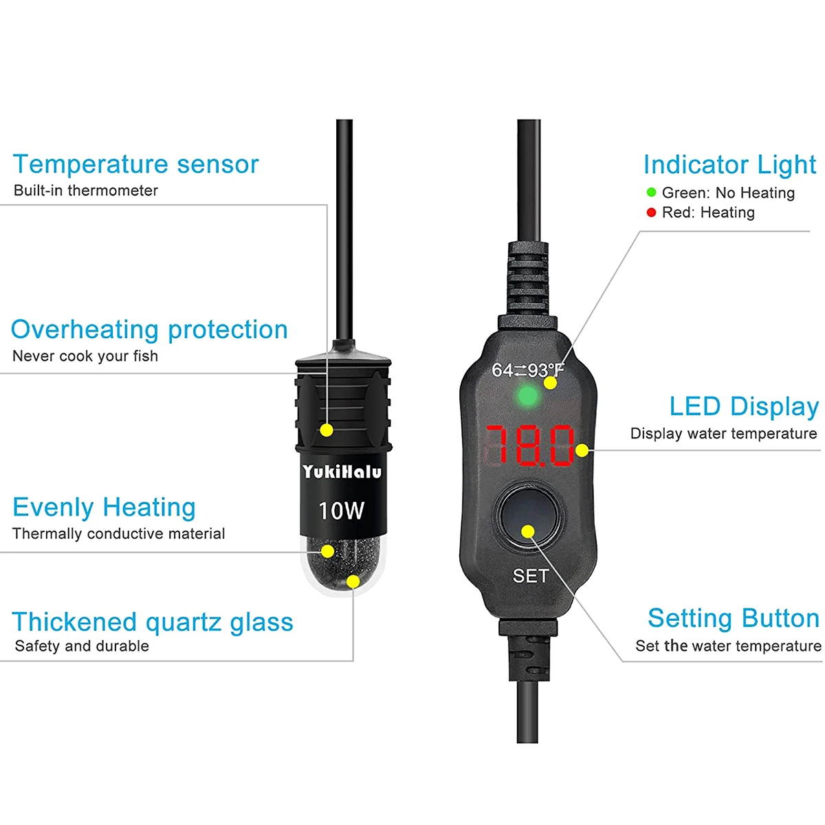 10W Adjustable Aquarium Heater - Fish Tank Heater recension och pris